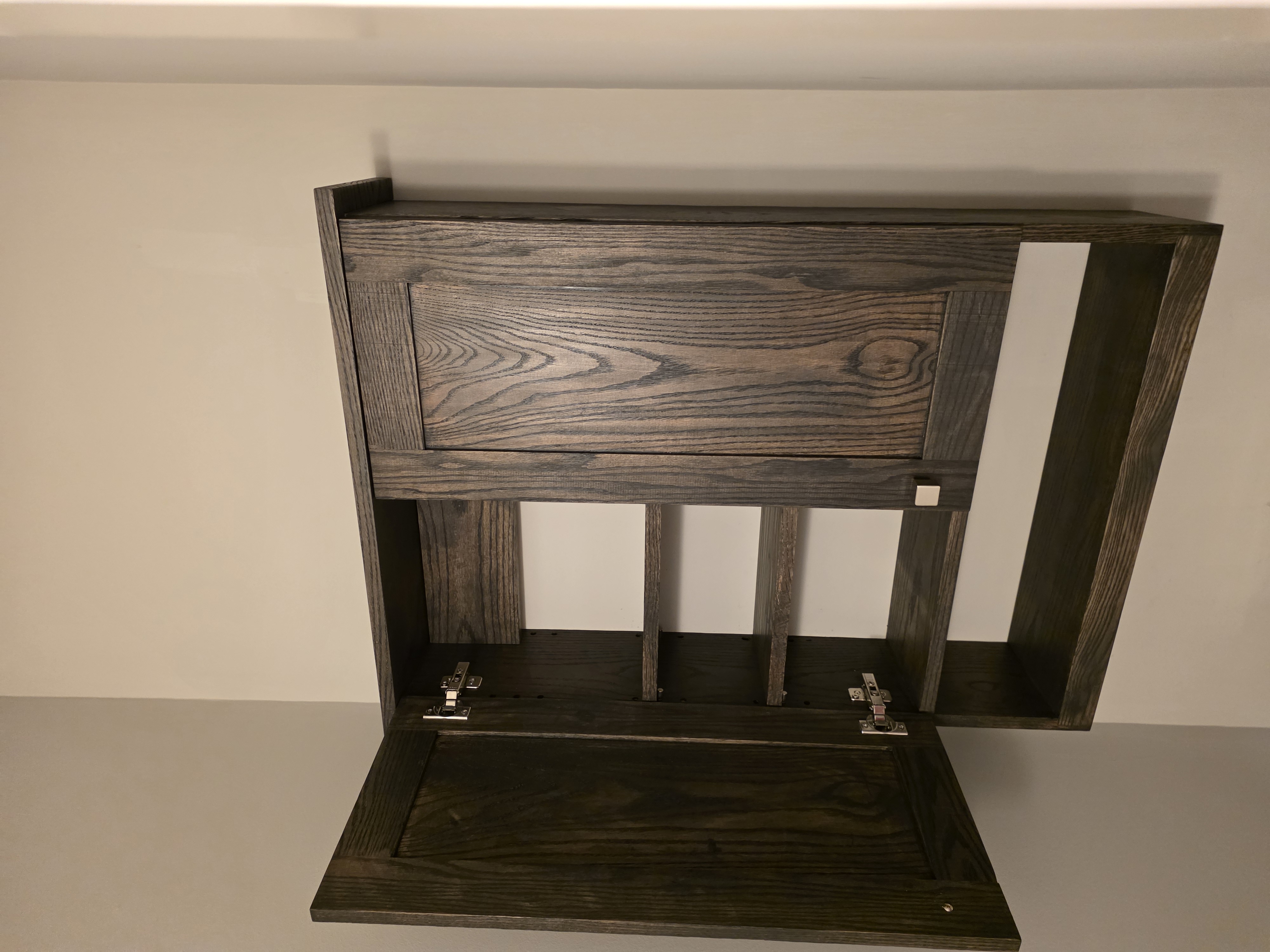 Ebonized Wire-Brushed White Oak Craftsman Dual-Door Wall Cabinet with Soft-Close Hinges