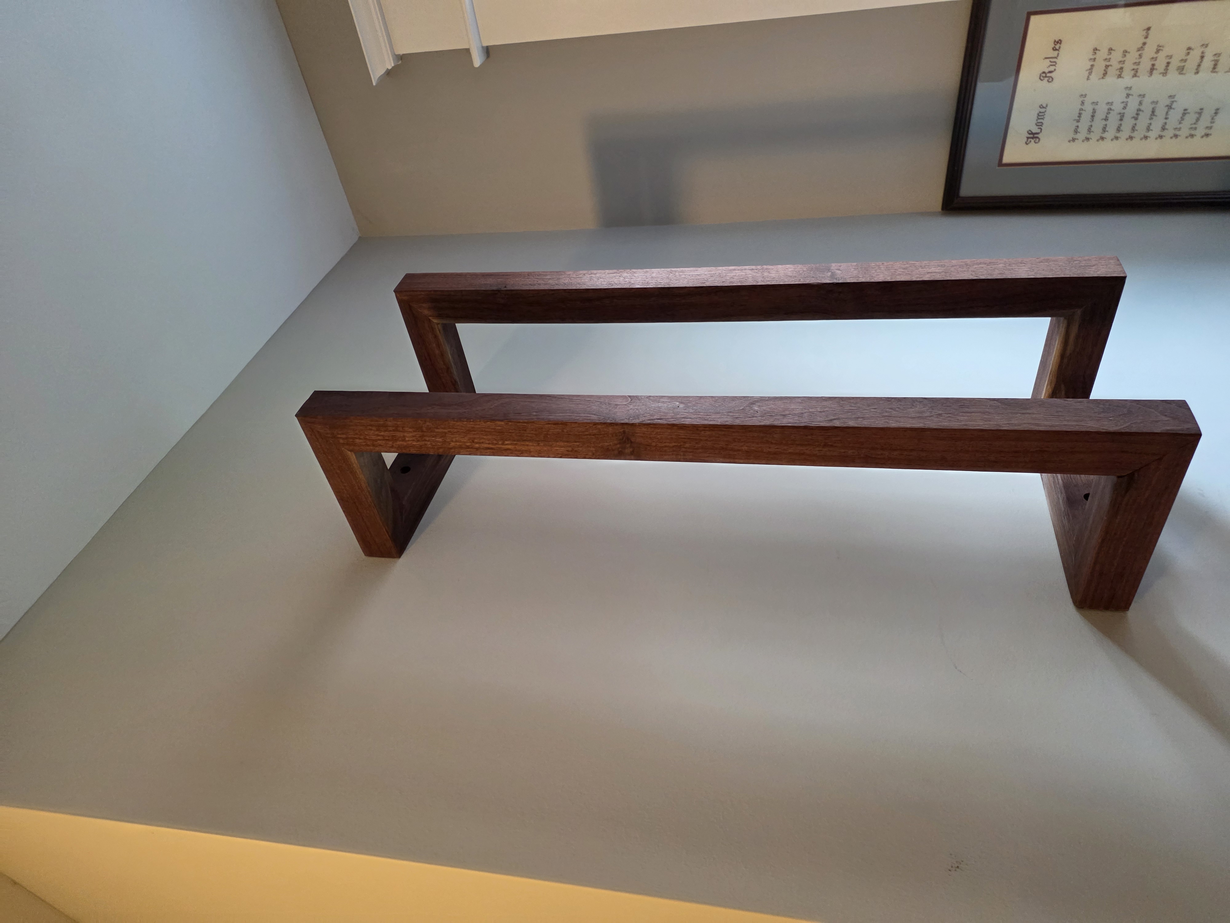 Modern Minimalist Vertical Solid Walnut Wall Towel Holder and Drying Rail with Compound Miters