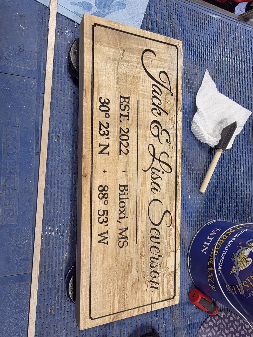 Jack and Lisa Severson Coastal Coordinate Sign in Ambrosia Maple with Double-Line Border