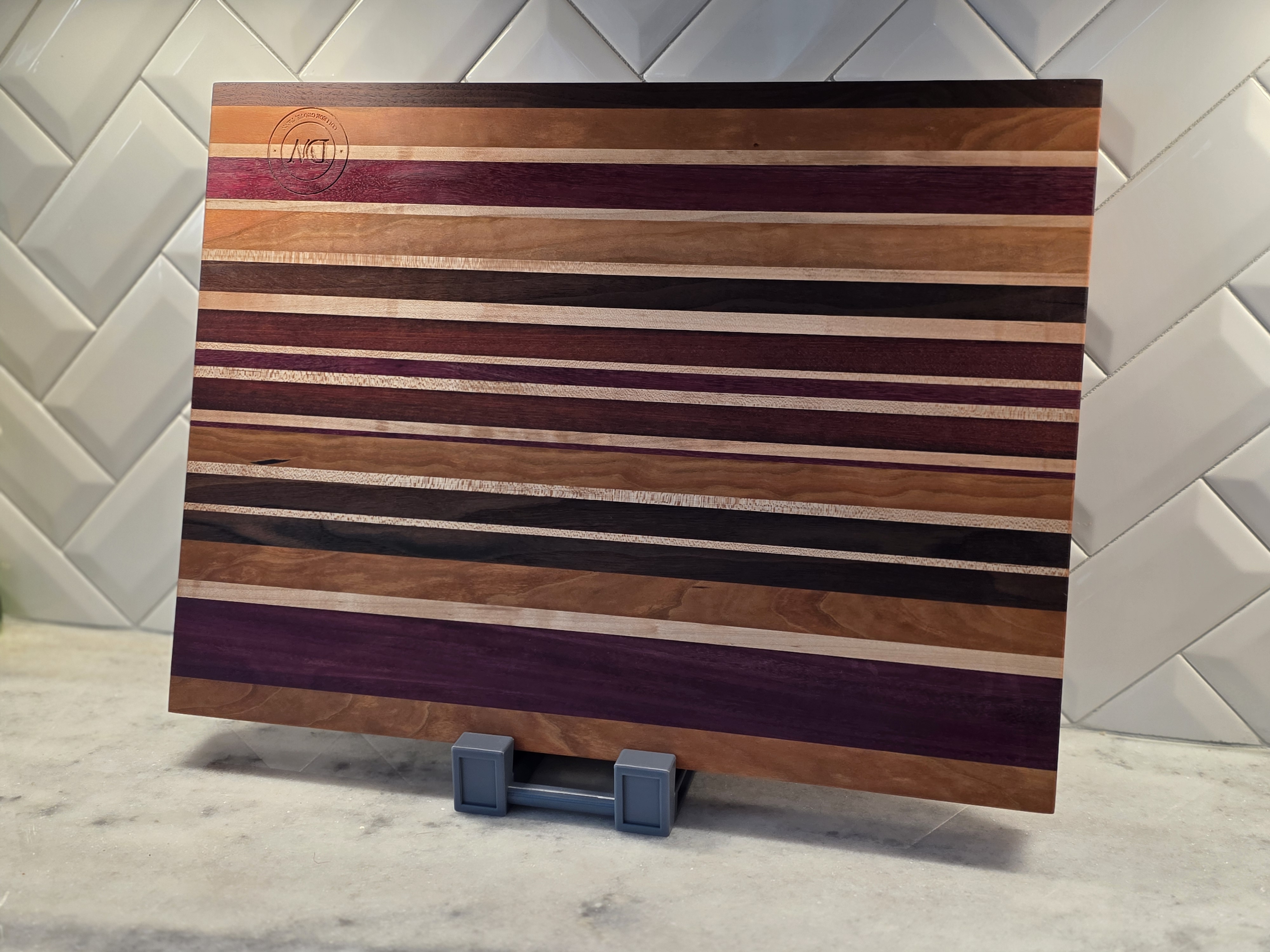 Signature Striped Cutting Board with Branded Downing Woodworks Maker's Mark Logo